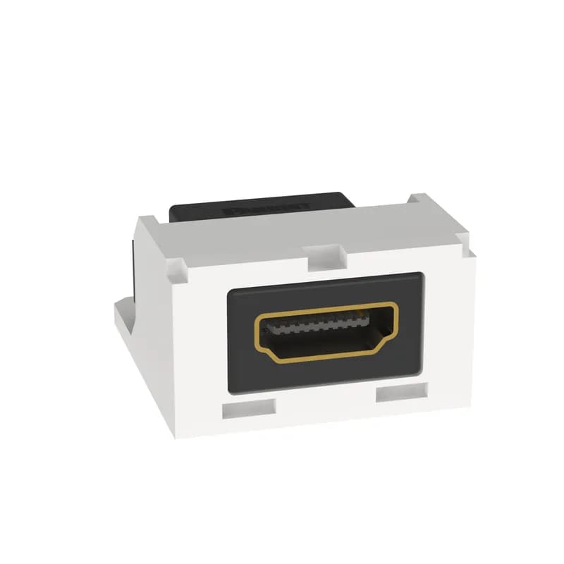This Mini-Com HDMI Coupler is HDMI 2.0. It is a Type A female to female coupler, two position module. It is arctic white.