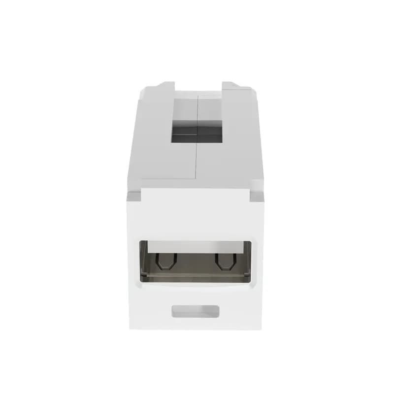 This Mini-Com USB Coupler is USB 2.0. It is a female A to female A one position insert coupler module. It is white.