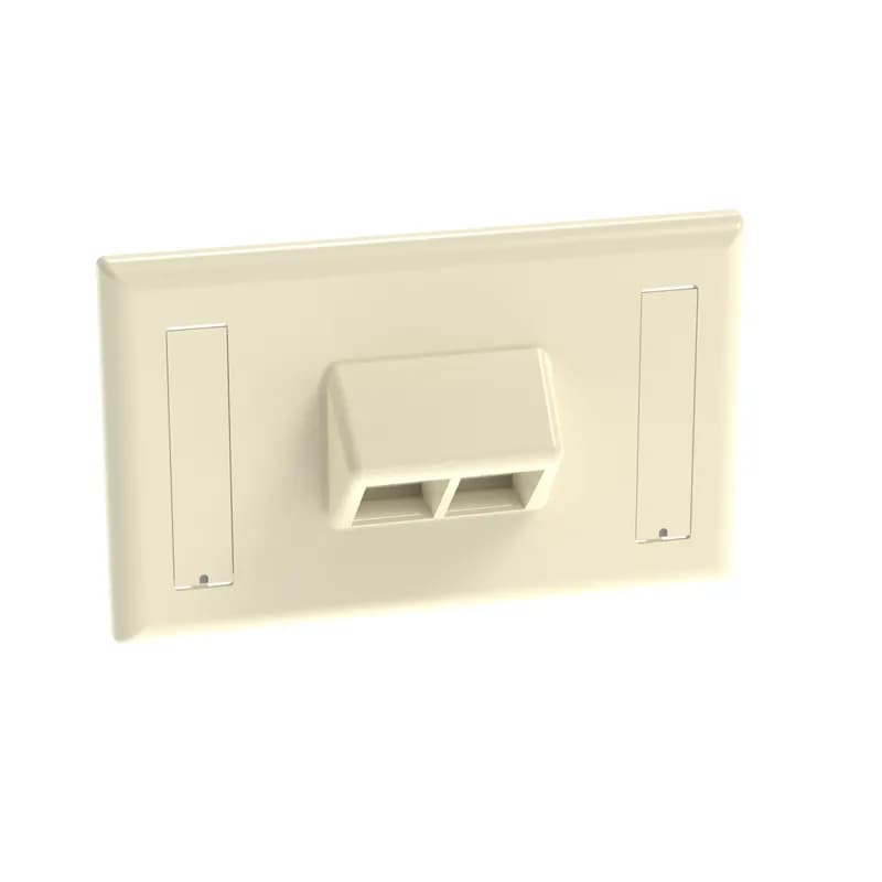 The NetKey Faceplate accepts two keystone modules. The faceplate is single gang and mounts horizontally to a NEMA standard single gang opening. The faceplate includes a label pocket for easy identification and is electric ivory.