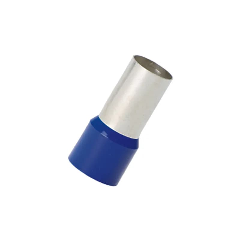 Covered ferrules single wire blue DIN end sleeve, 4/0-250 AWG, 27mm pin length.
