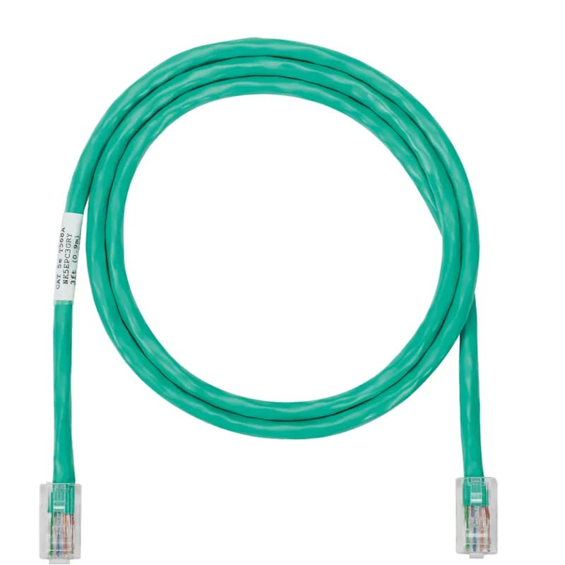 The NetKey Cat 5e UTP Patch Cord is constructed of 24 AWG, unshielded, twisted pair, stranded, CM cable with modular plugs on both ends. The patented tangle free latch prevents snags and provides easy release saving time on frequent moves, adds, and changes. The patch cord is 2 meters in length and green.