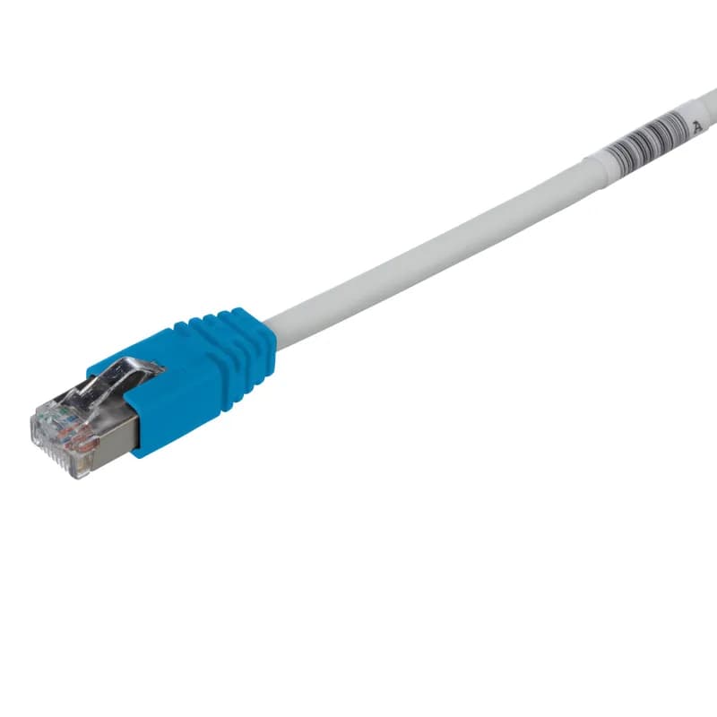 The TX5e Cat 5e Shielded Patch Cord is constructed of 26 AWG, shielded, twisted pair, stranded, CM/LSZH cable with Pan-Plug modular plugs on each end. The patented tangle free latch prevents snags and provides easy release saving time on frequent moves, adds, and changes. The plugs have a blue boot. The patch cord is 10 meters in length and international gray.