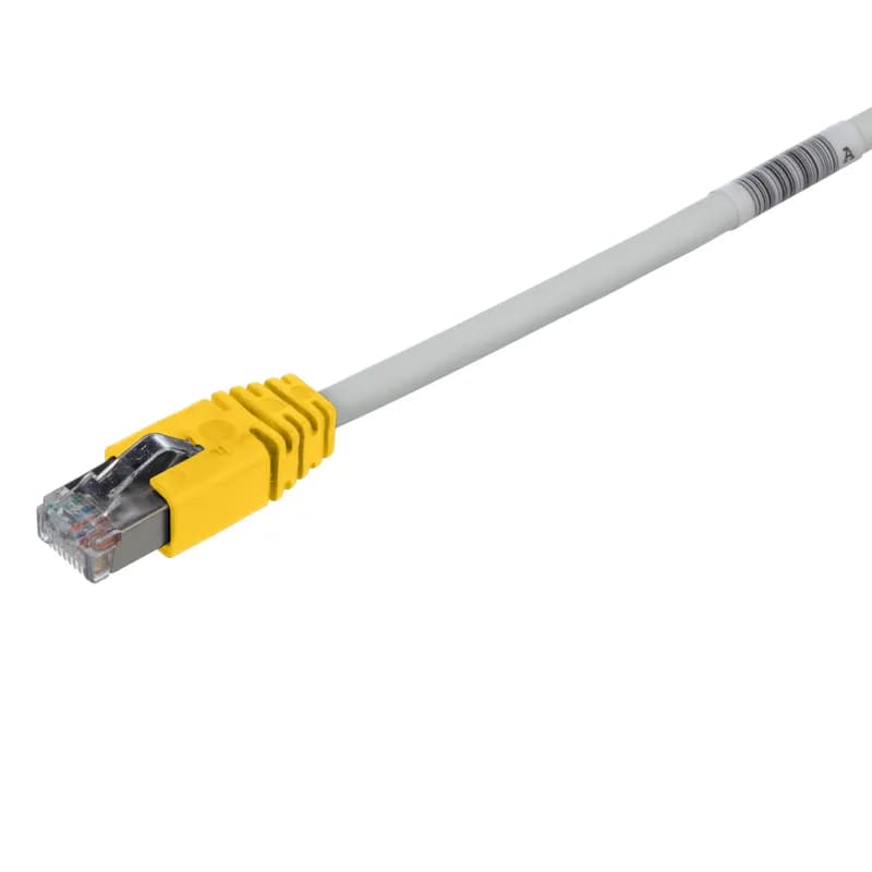 The TX5e Cat 5e Shielded Patch Cord is constructed of 26 AWG, shielded, twisted pair, stranded, CM/LSZH cable with Pan-Plug modular plugs on each end. The patented tangle free latch prevents snags and provides easy release saving time on frequent moves, adds, and changes. The plugs have a yellow boot. The patch cord is 10 meters in length and international gray.