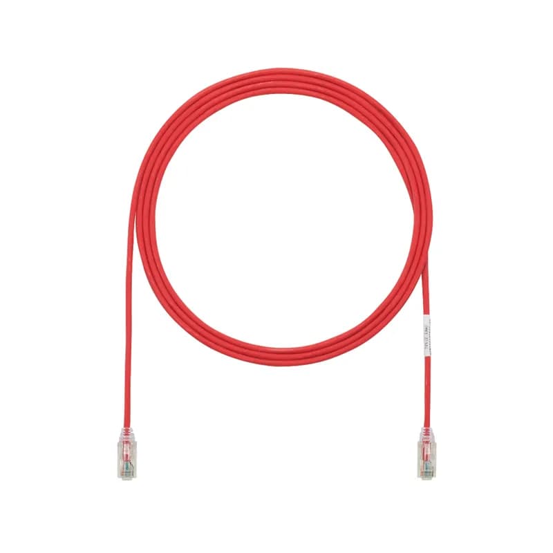 The TX6-28 Cat 6 UTP Patch Cord is a 21-Foot, 0.150-inch (3.8mm) diameter, Red cord constructed of 28 AWG, unshielded, twisted pair, stranded, CM/LSZH cable with high-performance modular plugs. Its compact 28 AWG design simplifies installation and management. The tangle-free latch prevents snags and ensures a fast release, streamlining moves, adds, and changes. Enabled with RapidID, the product has pre-installed barcodes for simple port mapping using RapidID software.