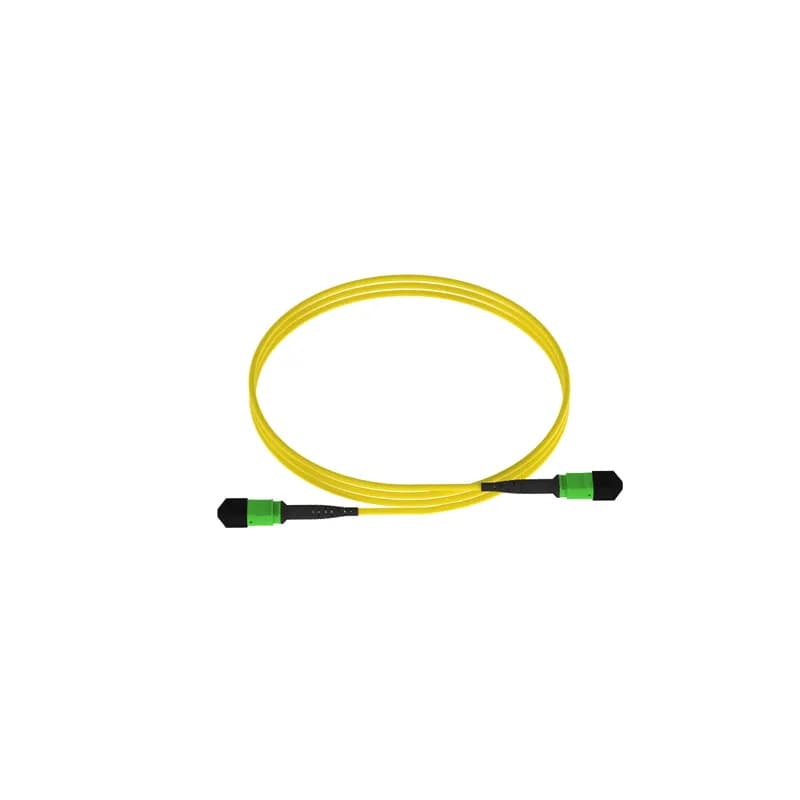 This 12 fiber cable assembly is an OS2 interconnect cable assembly. It is low smoke zero halogen (LSZH) rated and features MPO Female to MPO Female connectors. It is yellow, 30 meters in length and has Method A standard insertion loss with no pulling eye.