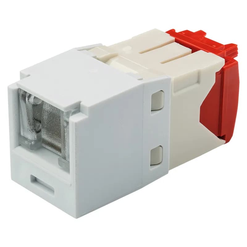 The Mini-Com Cat 5e UTP RJ45 Spring-Shuttered TG Jack Module is designed to terminate 4-pair, 22-26 AWG twisted pair cable. Each module is 100% factory tested to exceed industry standard performance requirements. The integrated spring-shuttered door keeps dust and debris out of unmated RJ45 jack modules. Each jack is individually serialized for traceability and is compatible with Mini-Com Modular Patch Panels and Faceplates.