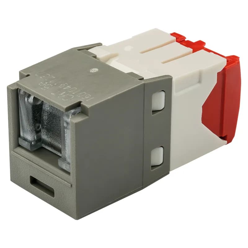 The Mini-Com Cat 5e UTP RJ45 Spring-Shuttered TG Jack Module is designed to terminate 4-pair, 22-26 AWG twisted pair cable. Each module is 100% factory tested to exceed industry standard performance requirements. The integrated spring-shuttered door keeps dust and debris out of unmated RJ45 jack modules. Each jack is individually serialized for traceability and is compatible with Mini-Com Modular Patch Panels and Faceplates.