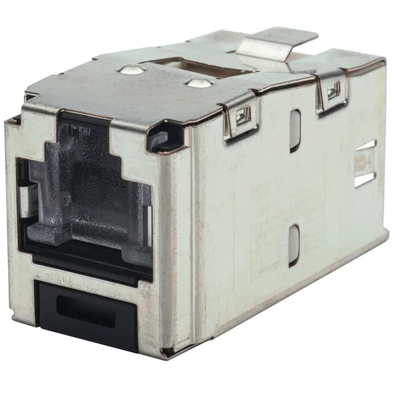 The Mini-Com Cat 6 Shielded RJ45 Spring-Shuttered TG Jack Module is designed to terminate shielded 4-pair, 22-26 AWG twisted pair cable. Each module is 100% factory tested to exceed industry standard performance requirements. The integrated spring-shuttered door keeps dust and debris out of unmated RJ45 jack modules. Each jack is individually serialized for traceability and is compatible with Mini-Com Modular Patch Panels and Faceplates.