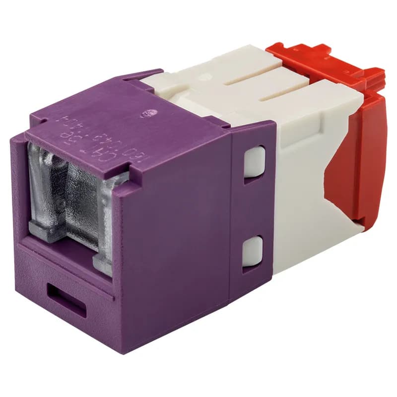 The Mini-Com Cat 5e UTP RJ45 Spring-Shuttered TG Jack Module is designed to terminate 4-pair, 22-26 AWG twisted pair cable. Each module is 100% factory tested to exceed industry standard performance requirements. The integrated spring-shuttered door keeps dust and debris out of unmated RJ45 jack modules. Each jack is individually serialized for traceability and is compatible with Mini-Com Modular Patch Panels and Faceplates.