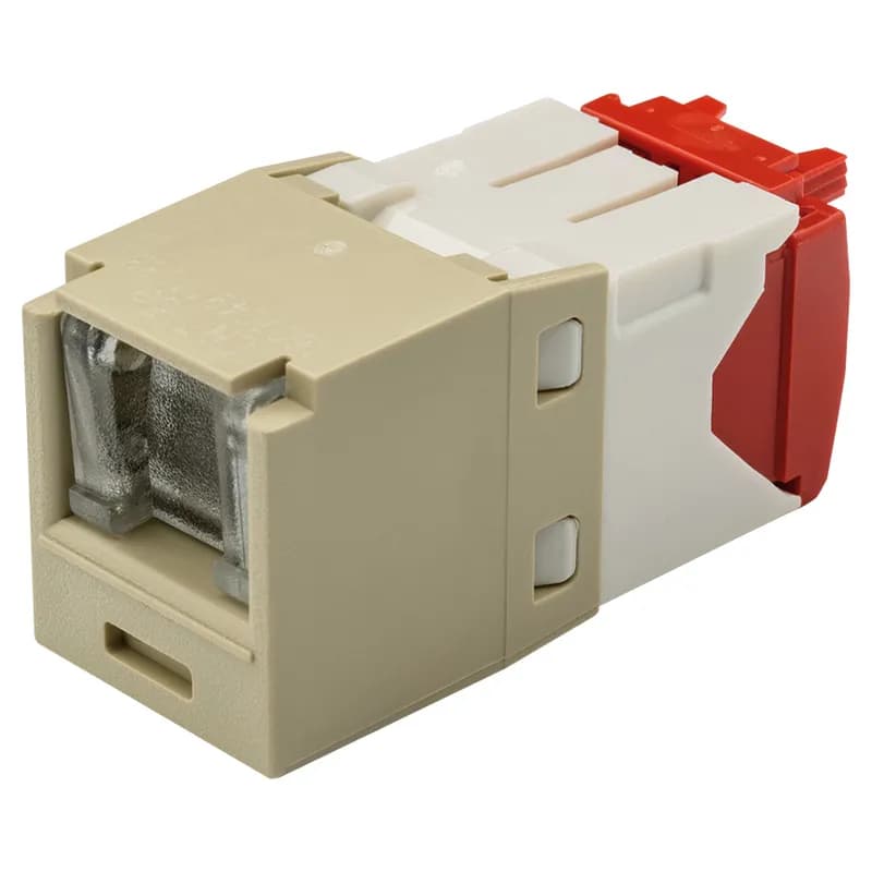 The Mini-Com Cat 5e UTP RJ45 Spring-Shuttered TG Jack Module is designed to terminate 4-pair, 22-26 AWG twisted pair cable. Each module is 100% factory tested to exceed industry standard performance requirements. The integrated spring-shuttered door keeps dust and debris out of unmated RJ45 jack modules. Each jack is individually serialized for traceability and is compatible with Mini-Com Modular Patch Panels and Faceplates.