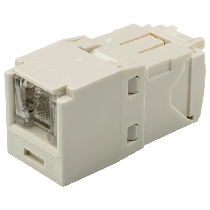 The Mini-Com Cat 6 UTP RJ45 Spring-Shuttered TG Jack Module is designed to terminate 4-pair, 22-26 AWG twisted pair cable. Each module is 100% factory tested to exceed industry standard performance requirements. The integrated spring shuttered door keeps dust and debris out of unmated RJ45 jack modules. Each jack is individually serialized for traceability and is compatible with Mini-Com Modular Patch Panels and Faceplates. The jack module is off white.