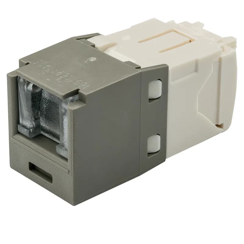The Mini-Com Cat 6 UTP RJ45 Spring-Shuttered TG Jack Module is designed to terminate 4-pair, 22-26 AWG twisted pair cable. Each module is 100% factory tested to exceed industry standard performance requirements. The integrated spring-shuttered door keeps dust and debris out of unmated RJ45 jack modules. Each jack is individually serialized for traceability and is compatible with Mini-Com Modular Patch Panels and Faceplates.
