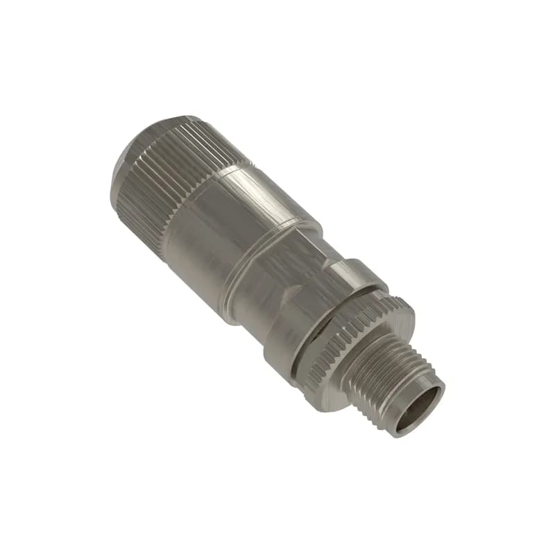 The M12 X-Code modular plug is field terminable for use with industrial grade, 26/7 - 22/7 AWG stranded, Cat 6A, UTP or shielded copper cable. This plug is constructed of a zinc cast housing with a 360 shield. The plug has an ingress protection rating of IP65/IP67 and offers an extended temperature range as required for more demanding applications. It is easily attachable without any special tools and is capable of termination to a 2-pair stranded or solid twisted-pair copper cable.