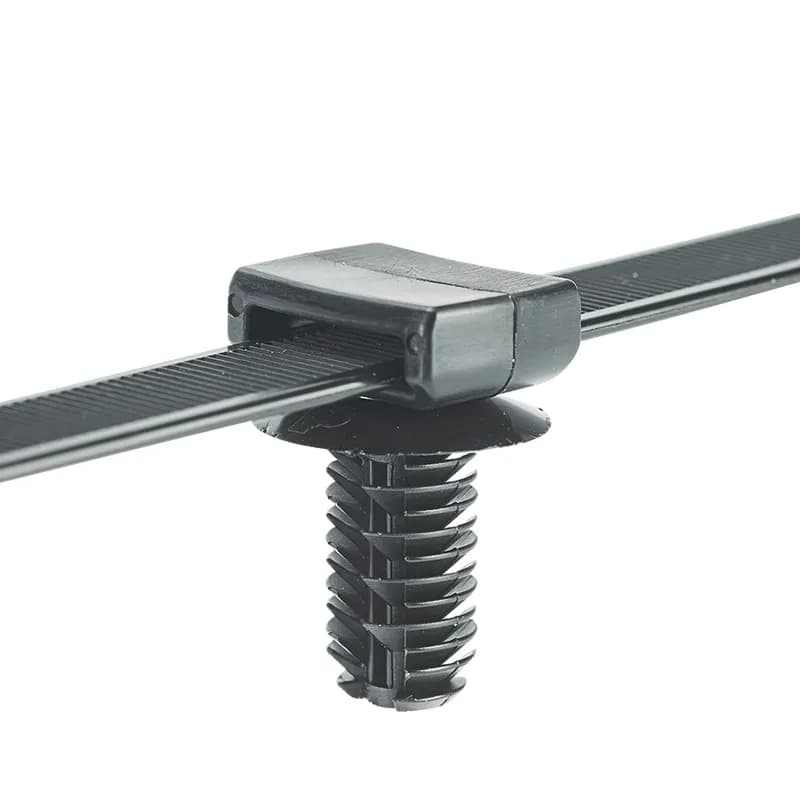 Heavy Duty Fir Tree Push Mount with 12" Wide Strap Cable Tie Assembly, hole size 0.354", Heat Stabilized, Impact Modified, Weather Resistant Nylon 6.6.