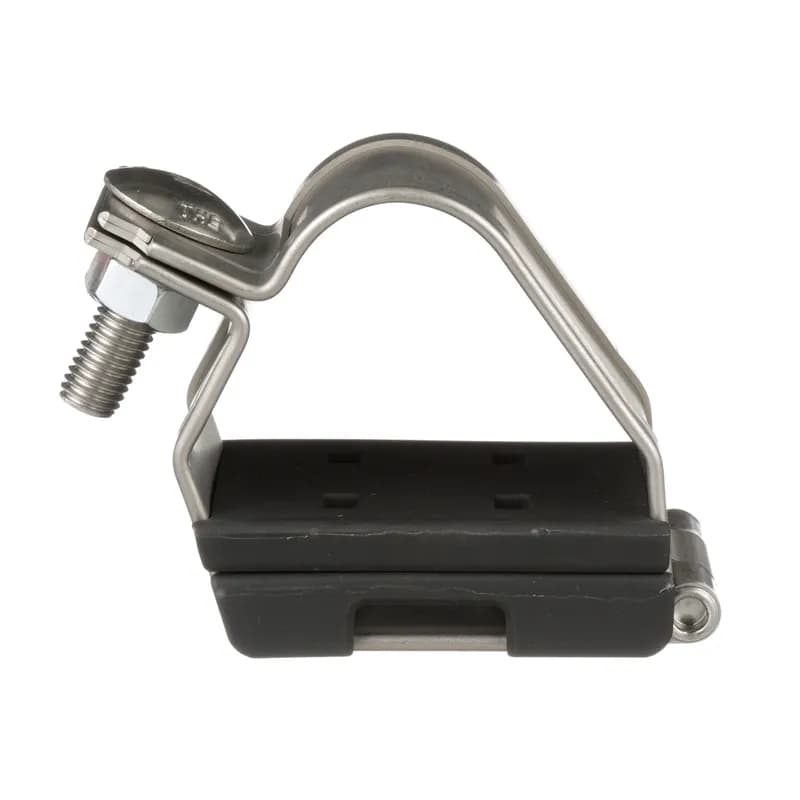 The CCSSTR5057-X Stainless Steel Trefoil Cable Cleat offers protection against extreme environments and high short circuit current faults. The cable cleat is certified to IEC 61914:2015, tested up to 172kA peak fault current and retains cables in the event of a short circuit fault. Compatible with cable diameter of 50-57mm and installs using a separately sold mounting bracket or direct to the cable tray rung via fixing hole and user-supplied M8 bolt. Features 316L SS and removable spacer.