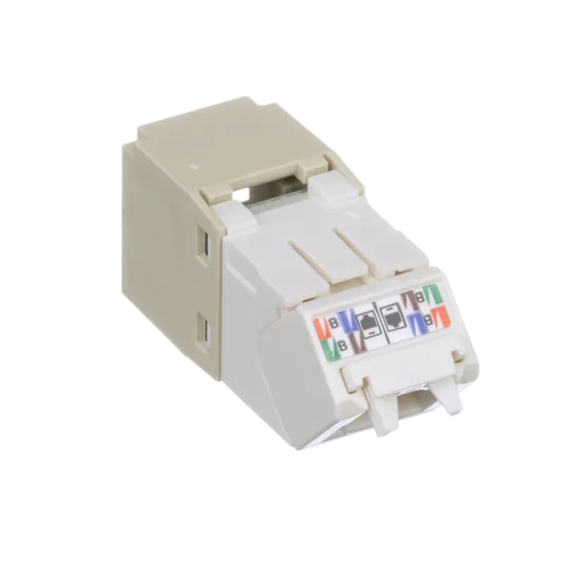 The Mini-Com Cat 6 UTP RJ45 Up/Down 45 Angled TG Jack Module is designed to terminate 4-pair, 22-26 AWG twisted pair cable and improves cable routing to jacks in tight spaces. Each module is 100% factory tested to exceed industry standard performance requirements. TG style termination eliminates the need for a termination tool. Each jack is individually serialized for traceability and is compatible with Mini-Com Modular Patch Panels and Faceplates.