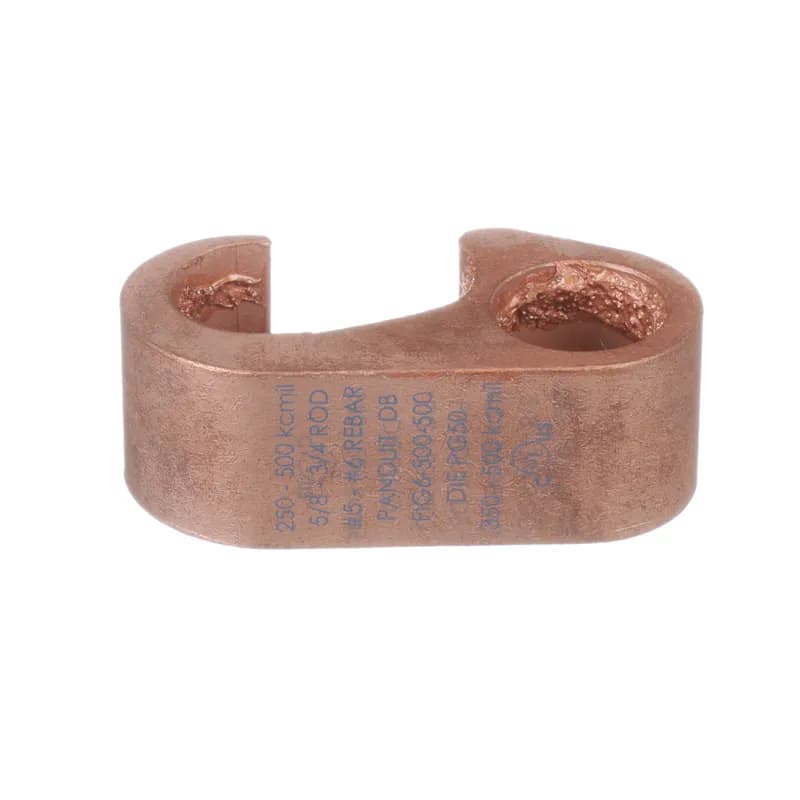 Panduit FIG6-500-500 - The FIG6-500-500 Compression Connector Tap provides high-strength and premium electrical properties. It is suitable for use with solid and stranded copper Code conductors. Used for tapping conductor to conductor and conductor to ground rod and rebar applications and with copper clad, solid copper and stainless steel ground rod types. Meets UL486A-486B up to for 35kV for power applications temp rated 90C. Meets cULus Listed to UL 467 for direct burial in earth and concrete.