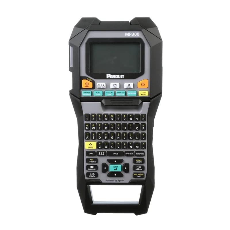 Panduit MP300/E - The Panduit MP300/E mobile label printer is the ideal solution for labeling in the field. Our printer offers a wide variety of die-cut and continuous label sizes up to 1.5 wide and an automatic cutter with capabilities for full and half cuts. With 360 dpi resolution and fast printing speed, the MP300 increases labeling productivity. Printer comes with one label cassette, hard carrying case, rechargeable battery pack, magnetic attachments, USB cable, and power adapter. For use outside of North America.