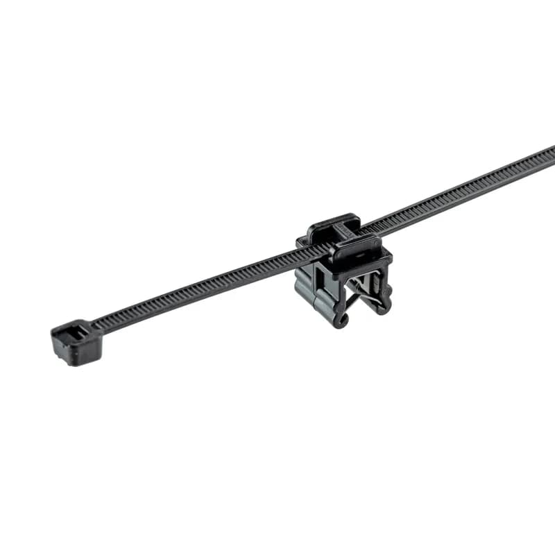 The CMEA24-2S-C300 Edge Clip with Cable Tie Mounts helps secure wire and cable bundles with versatile mounting to edges without adhesives or drilling. Pre-assembled with a cable tie for securing and routing cables parallel and offset to a 3mm to 6mm edge. Ideal for a range of applications such as automobiles, trains, heavy equipment, trucks, and solar. Color Black.