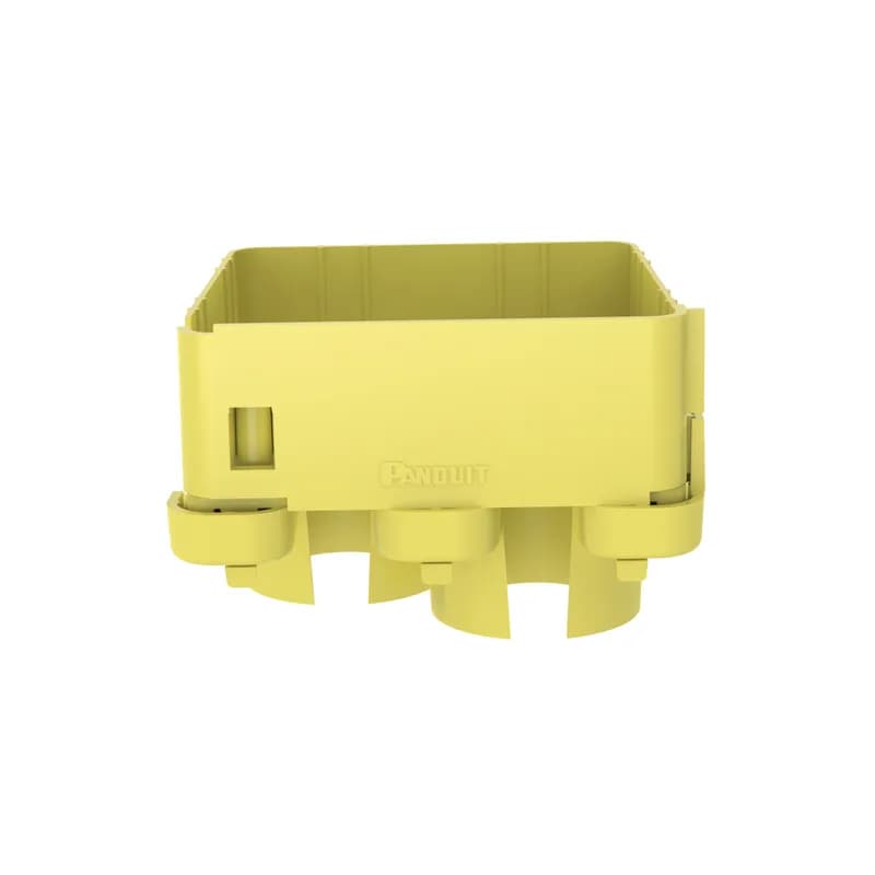 The FiberRunner 2-Port Spillout is used with a 4x4 fitting. The spillout is used to route cable into two separate 1.5 inch (3.8mm) diameter split corrugated tubing.