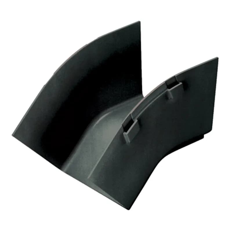 The FiberRunner 4x4 Outside Vertical attaches to a 4x4 channel and/or fitting to create a 45 downward angle from a horizontal run. It is used with inside vertical 45 angle fitting FRIV454X4LBL to change the level of a straight horizontal run.