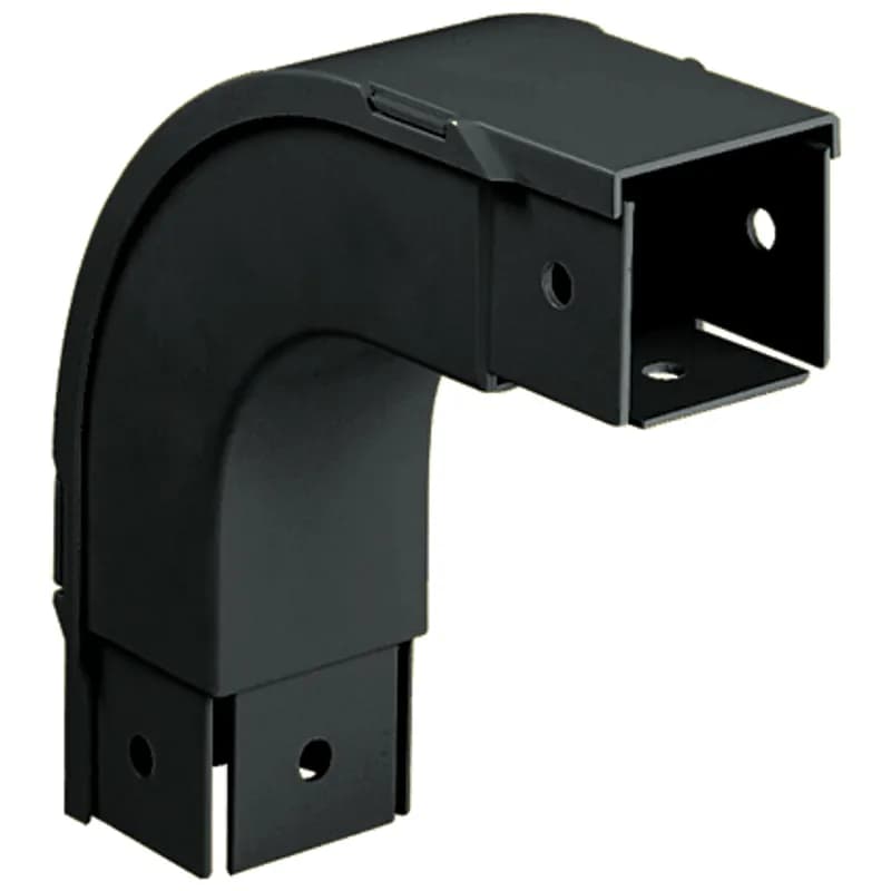 The FiberRunner Outside Vertical attaches to a channel to create a 90 downward angle from a straight horizontal run. It is used with inside vertical 90 angle fitting FIVRA2X2LBL to change the level of a straight horizontal run.