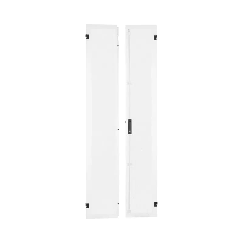 Split Hinged Door for use with 700mm Wide, 45RU FlexFusion Cabinet. Door Includes mechanical key lock. Door can accept 3 Digit Combo Lock, Smart Rack Security Handle, HID w/Humidity Sensor or HID/Keypad w/Humidity Sensor. Door has 80% Open Perforation. White