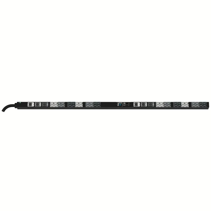 This Panduit G5 Monitored Switched PDU features (24)C13/C15, (24)C13/15/C19/C21 outlets. This PDU is designed with combination outlets which allows the receptacle to be used as an C13/C15/C19 or C21 outlet. It is a Dual Rated 60/63 amp 415V three phase PDU with an IEC 60309 3P+N+E 6h 60/63A (IP44) input plug and a 10 foot (3m) power cord.