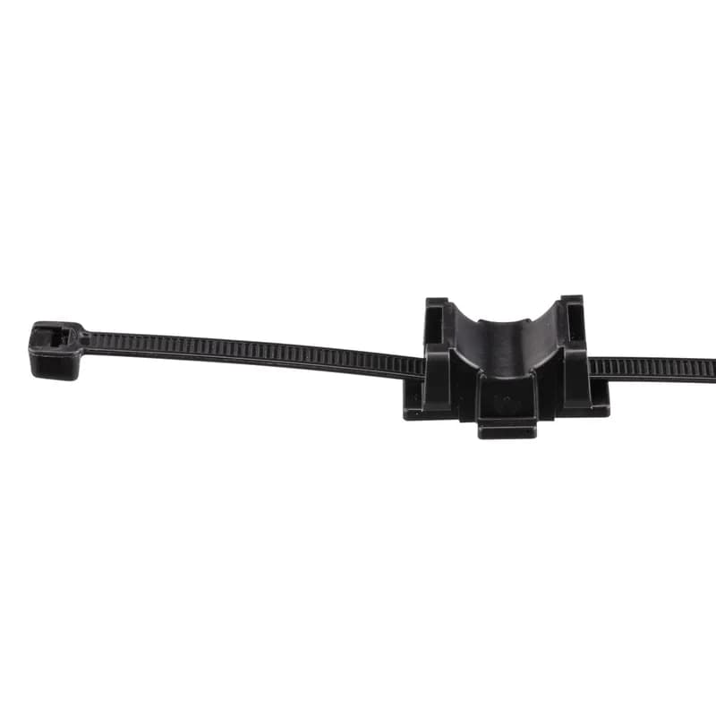 The Panduit TCM1X63-2S-D350 is designed to mount to a customer-supplied frame or bracket with an open pocket sized 0.94" x 0.60" (23.8mm x 15.3mm). This mount includes a Panduit PLT2S tie with minimum loop tensile strength of 50 lbs (222 N). It is especially designed for securing battery power cables 2 AWG (35mm ) to 2/0 (70mm ). Black in color, this is made of a heat stabilized, UV resistant nylon and comes in packages of 500 pieces.