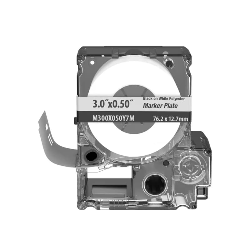 The M300X050Y7M PXE Non-Adhesive Halogen Free Marker Plate offers crisp, clear legends with superior legibility. The marker plate allows for mounting flexibility, attachable in a horizontal or vertical orientation. Designed for use with Panduit PXE MP300 Printer. Polyester/Polyolefin. 3" x 0.50" (76.2 mm x 12.7 mm). Color White. 65 labels per cassette.