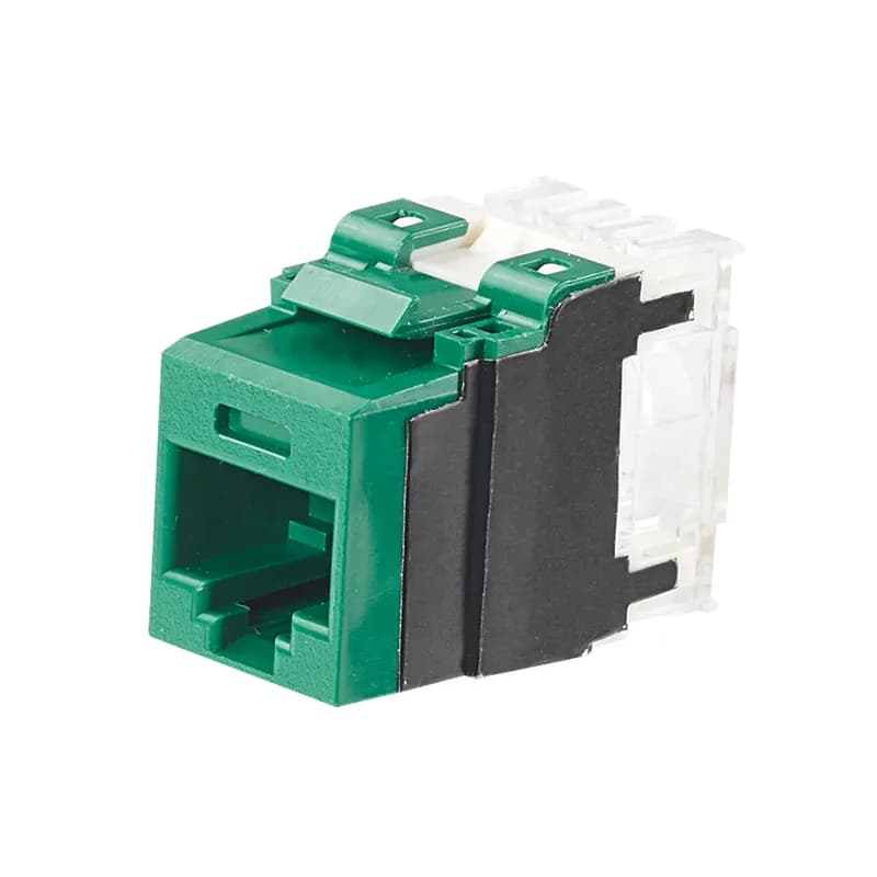 Panduit NK6X88MGR-Q - The NetKey Cat 6A UTP RJ45 Punchdown Keystone Jack Module is designed to terminate 4-pair, 22-26 AWG twisted pair cable. Each jack is 100% factory tested to exceed industry standard performance requirements. Contacts are plated with 50 microinches of gold for superior performance. Jacks are individually serialized, and are compatible with keystone interfaces such as NetKey Faceplates, Modular Patch Panels, and Surface Mount Boxes. The module is green and includes 25 per package.