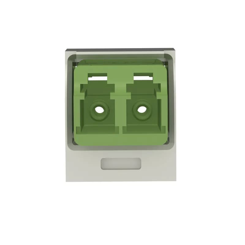 The Mini-Com Duplex LC Adapter is a small form factor (SFF) adapter with integrated panel retention clips and are TIA/EIA-605 FOCIS-10 compatible. It couples two LC duplex connectors in one module space and features an APC green fiber adapter along with an international white module and has zirconia split sleeves.