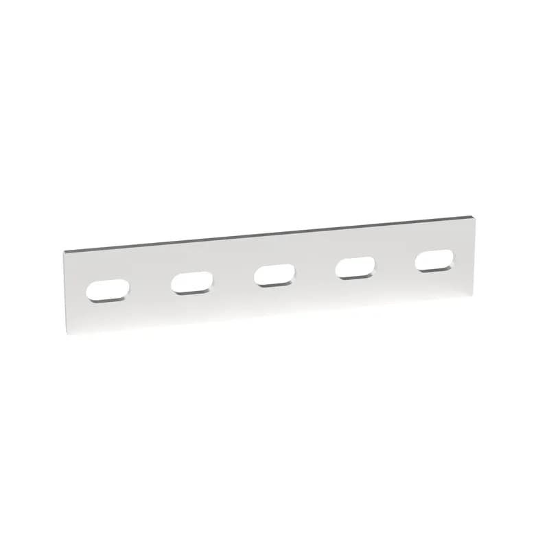 The five-hole splice bar is available in an electro zinc finish. The splice bar reinforces the larger outside radius for horizontal basket tray sweeps (refer to instruction sheet for application guidance). This splice is sold in packs of 12 pieces. Hardware (PWBHKEZ) for securing the bar to the basket wire is sold separately.