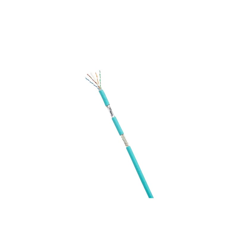 Panduit ISFCH6X04ATL-UG - The Cat 6A SF/UTP copper cable is constructed of 24/7AWG stranded copper conductors with HDPE polyethylene insulation. The copper conductors are twisted in pairs and wrapped with a foam polypropylene tape to form a core. All four pairs are surrounded by an overall braided shield and metallic foil and covered with a thermoplastic elastomer (TPE) jacket. The cable is supplied 305 meters (1,000 feet) to a reel and teal.
