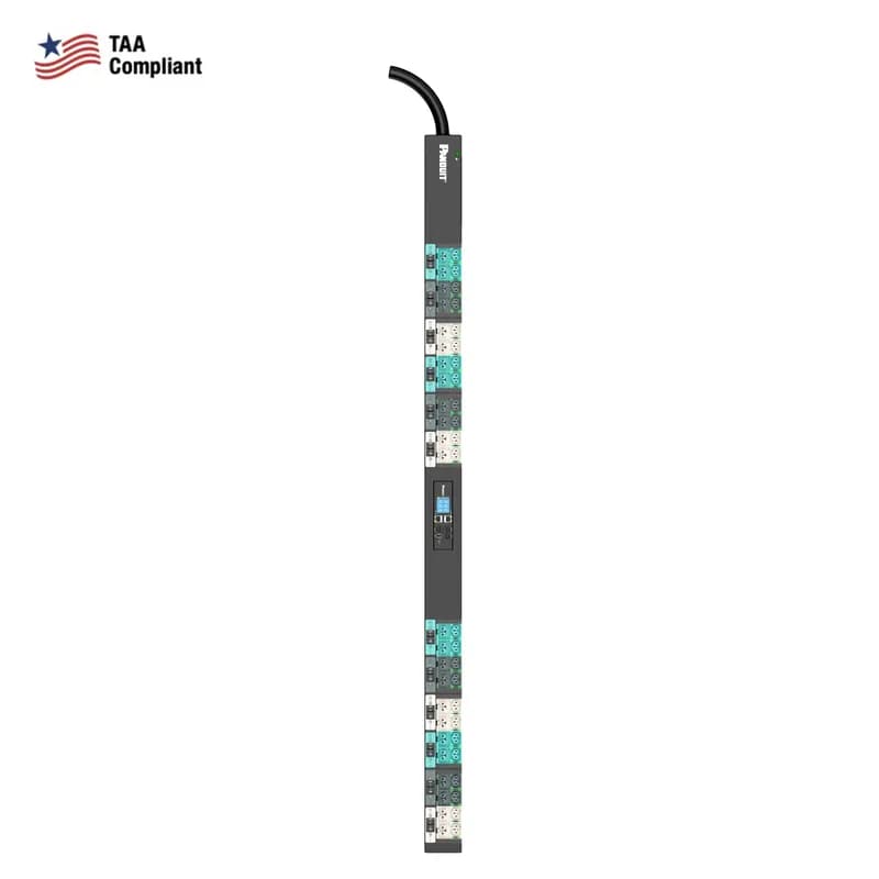 Panduit E48E25LTAA - TAA EL2P MS PDU, 60/63 AMP, (24)C13/C15, (24)C13/C15/C19/C21, IEC 60309 3P+N+E 6h 60A/63A (IP44)-3M, BLACK