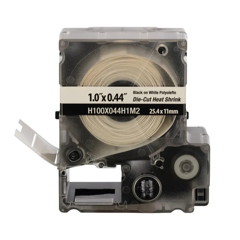 Panduit H100X044H1M2 - The PXE™ Military-Grade Polyolefin Die-Cut Heat Shrink Labels are fast loading and include both label material and ribbon to make changing labels easy. Compatiable with Easy-Mark™ Labeling Software. For use with MP500 and MP550 Printers. Shrink ratio 3:1. 0.47" W x 1.00' L (11.8 mm x 25.4 mm) Cable diameter 0.095" - 0.279" (2.4 mm - 7.1 mm) Color White.