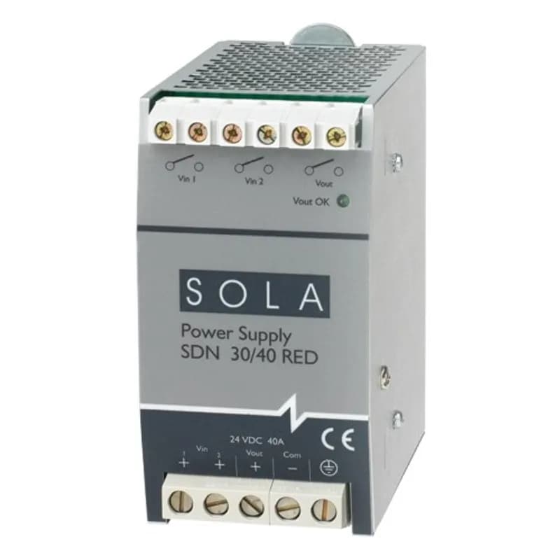 SDN Series Reduntant Power Supplies, Voltage Rating:35V, Amperage Rating:20A, Cable Size:16 to 10 AWG Solid, 16 to 12 AWG Stranded, Width:1.97IN, Width:4.55IN, Depth:4.88IN