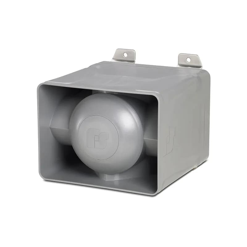 Federal Signal 450E-024 - Vibratone Electronic Horn - Fire Regulated 16-33VDC, General Purpose Signal 12-24VDC. Coded or sustained tones. No duty cycle or interval limitations. 99 dBa at 10 feet on axis (109 dBa at 1 meter on axis). Four wire terminal block and supervisory diode. Type 4X when installed with Panel Mount Gasket (included) or optional Non-metallic Weatherproof Backbox (Model WB-NM). Marine Rated. CSFM Approved. UL and cUL Listed. UL Fire Listed and ULC Canadian Fire Listed.