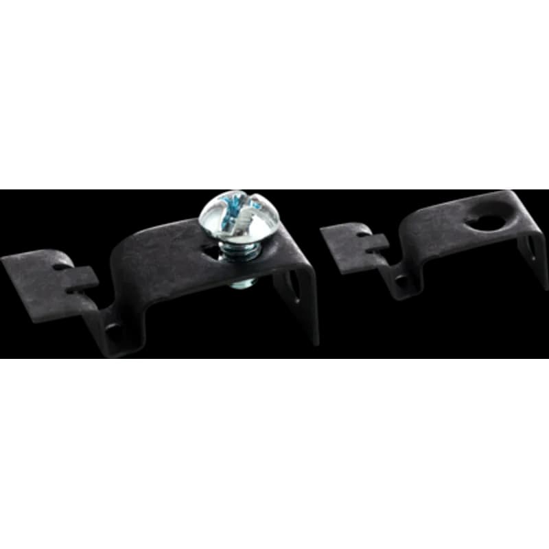 Electrical box to bar mounting clip for use with BAR, RBAR, and TBAR. It is made of spring steel and has a black finish/color. The trade size is 1.63" x 0.50" x 0.68" and it includes a 1/4-20 x 3/8" screw.