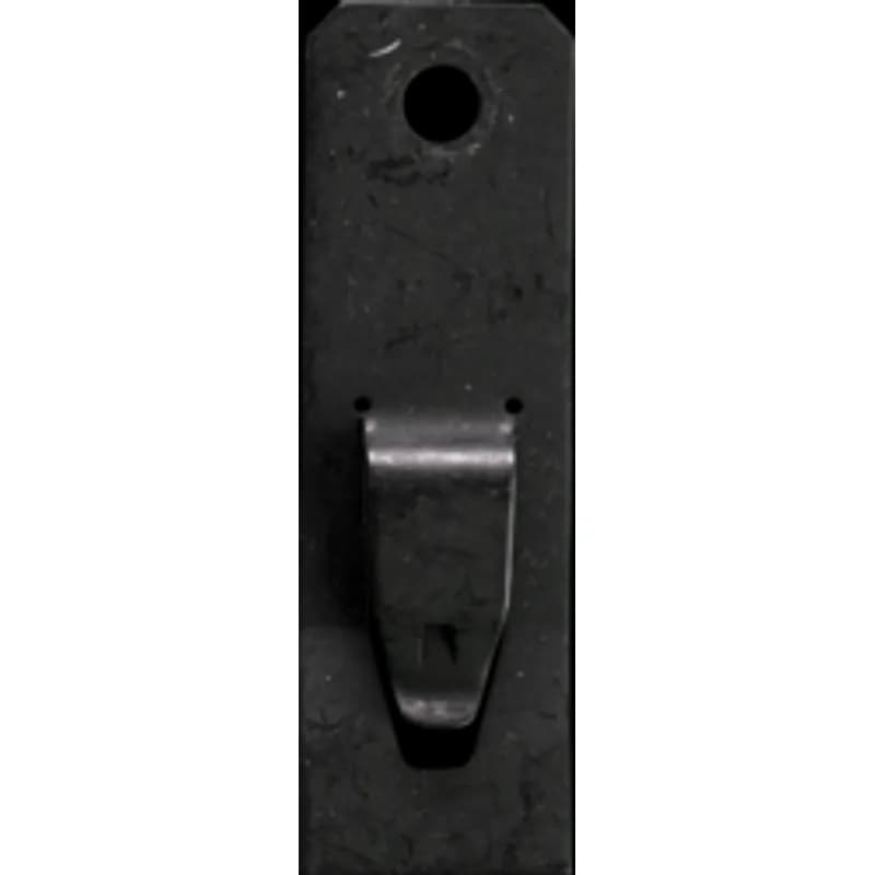 Minerallac Company TS - A T-bar fastener clip for side mounting, used as a positive method of supporting conduit and outlet boxes above acoustical T-bar. It is made of spring steel with a black phosphate finish. The clip has a plain hole mounting and is installed clip-on.