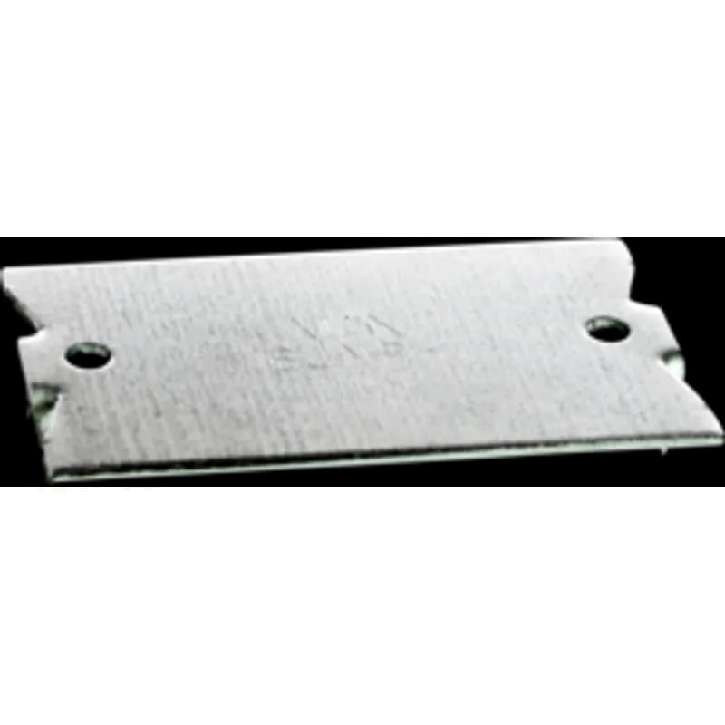 A nail plate for wire protection. It is made of steel with a pre-galvanized finish and measures 2-1/2 inches by 1-1/2 inches. The plate has 4 teeth and 2 holes and is designed for hammer-on or screw-on mounting.