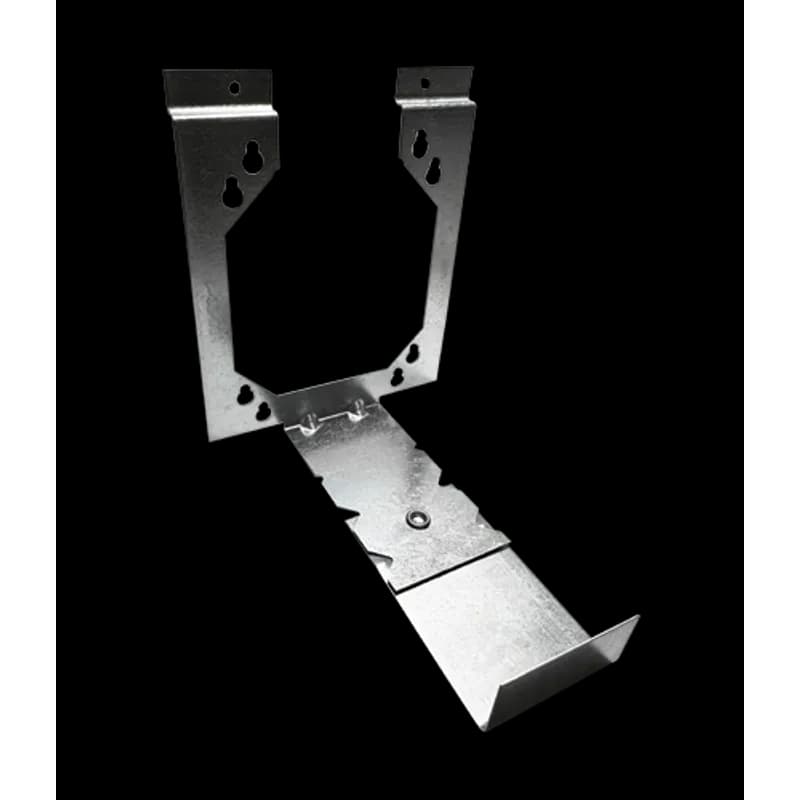 Electrical box mounting bracket and box support for 6" wood or metal studs. It is made of pre-galvanized steel with a stamped construction. The listed trade size is 5.87 x 4.75 x 6.00 and the color is silver. It is used for electrical box applications.