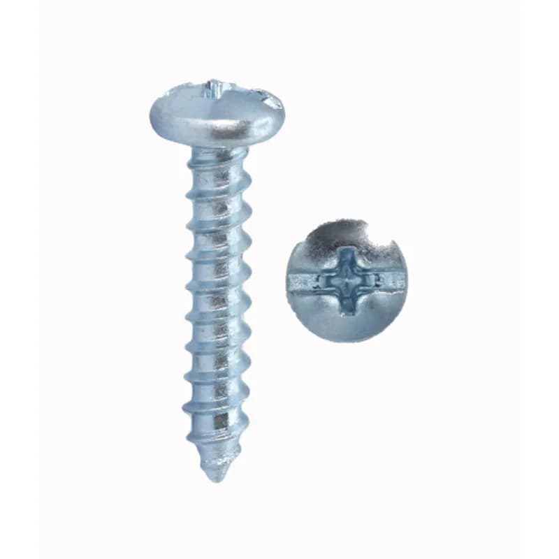Sheet metal screw for use with sheet metal. It is made of steel with a zinc plated finish. The screw has a pan head, Phillips/Slotted combo drive, Type-A thread, and is sized 10 x 1 in.