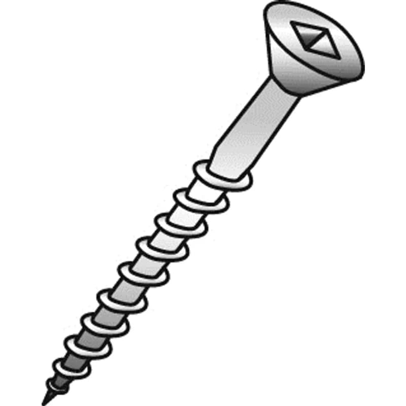A wood screw with a tapered point and sharp-crested coarse-pitch thread for use in wood and other resilient materials. It is made of steel with a zinc plated finish. The screw is size 8 x 3/4 in, with a flat head, square drive, and #2 driver size.