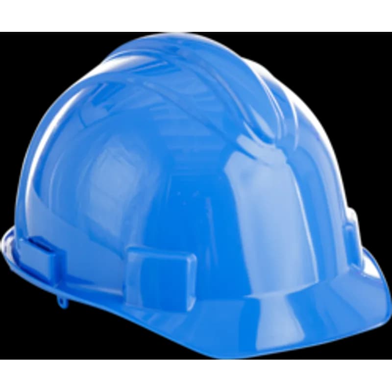 Minerallac Company 29434 - A Charger style hard hat with a contoured dome and short cap bill for improved upward vision. It is made of HDPE (high density polyethylene) with a blue shell and a flame retardant treated fleecy cotton sweat band. The hat includes accessory slots and a ratchet & plastic suspension, and is sized for head sizes 6-1/2 thru 8.