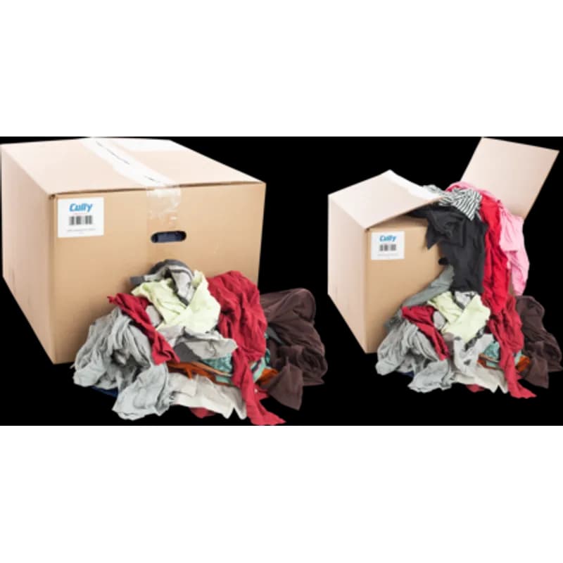Minerallac Company 37591 - All-purpose colored cloth rags sold in a 50 lb. box. Made from cloth knit t-shirt material and described as recycled colored T-shirts. They are washable, economical, more durable than paper, and not lint-free.