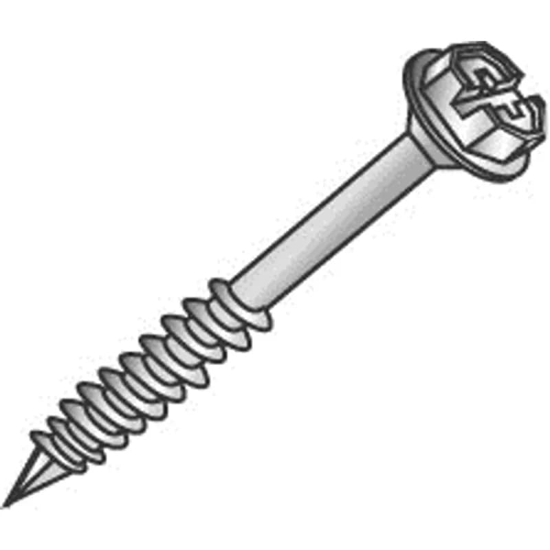 Minerallac Company 60320 - This is a Tapcon™ concrete screw for fastening applications in concrete, block, and brick. It is made of steel with a Blue Climaseal® coating for extra corrosion protection. The screw is 1/4 in. size and 1-1/4 in. long, with a hex washer head. The sheet also lists a 3/16 in. x 3-1/2 in. drill bit included.