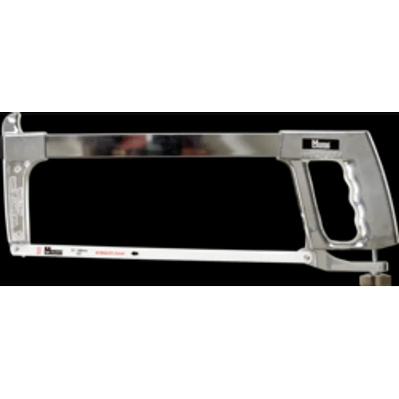 Minerallac Company 86640 - High-tension hacksaw frame with a 12-inch blade size. It has a steel frame and steel handle with a pistol grip handle type. The blade material is bi-metal and the blade is listed at 24 teeth per inch.