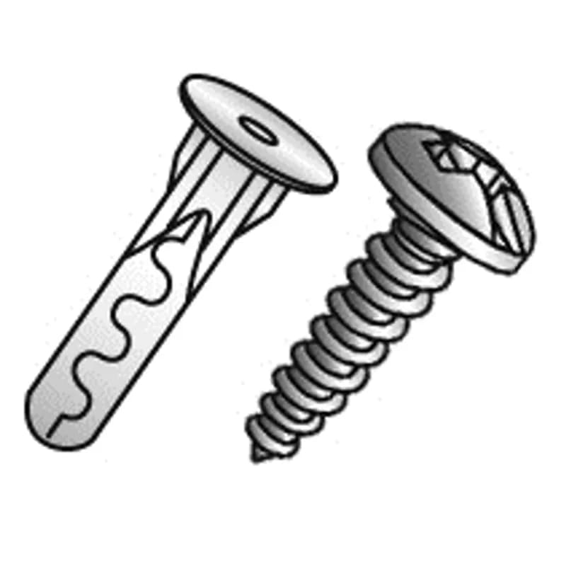 This is a hollow wall anchor kit for wall fastening applications. The anchor body is polypropylene and the sheet lists a flanged head type, with a size of #8-10 (AF5). Key dimensions shown are 0.188 in diameter, 1.000 in length, 1.500 in minimum embedment depth, and a 3/16 in drill size.