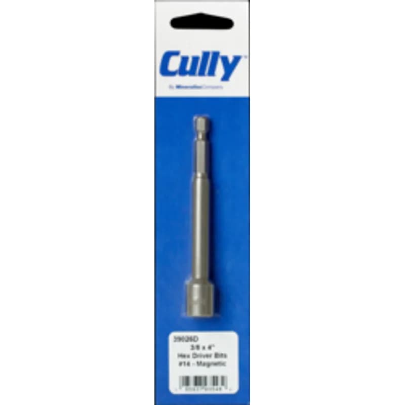 Minerallac Company 39026D - Hex driver bits for #14 screw applications. The bits have a 3/8" drive size and a 4.000" overall length. They feature a hex shank made of steel.